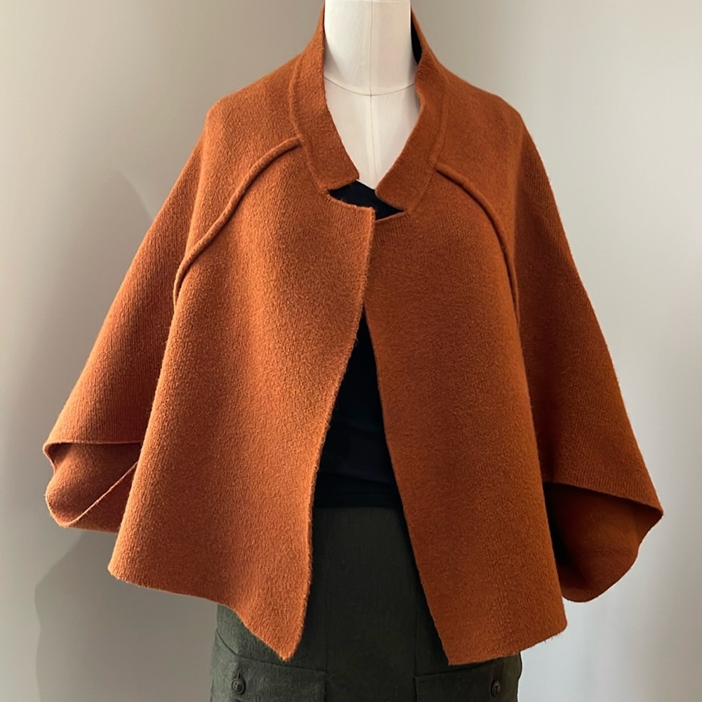 Anthropologie Rust Orange Wool Cape Poncho